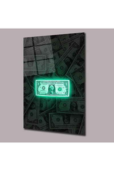 Neon Işıklı Dolar Cam Tablo #PCT0817