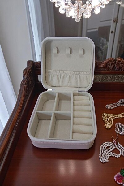 intoku صندوق مجوهرات منظم للمكياج وقلادة وحلقة وحامل مجوهرات - وردي