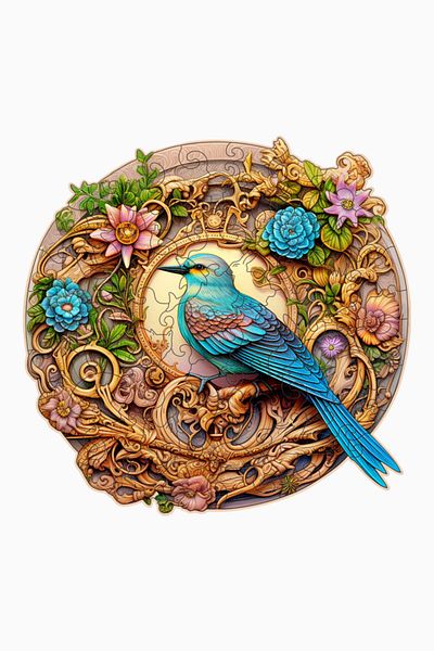 OBRO Round puzzle, wooden, for adults, nature, sparrow, multicolor, 152 pieces, A3