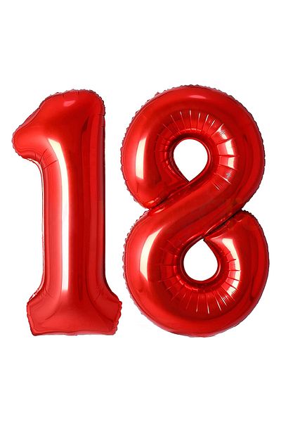 Ropet Coming of age birthday foil balloons, number 18, Red, 100 cm, Ropet