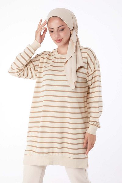 TOFİSA Striped Sweatshirt Mink - 26137