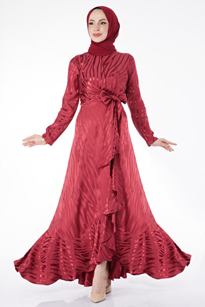 TOFİSA Varaklı Evening Dress Burgundy - 24881
