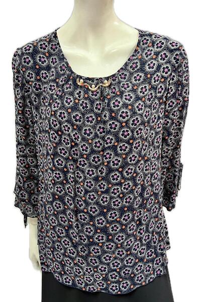 Triad Bluza Voal, Vascoza 100%, Maneca Trei Sferturi 3/4, Cu Captuseala, Impr...