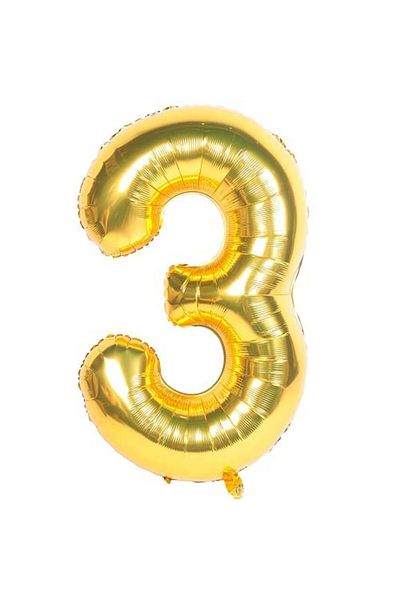 Ropet Ropet foil birthday balloon, Gold, number 3, 100 cm