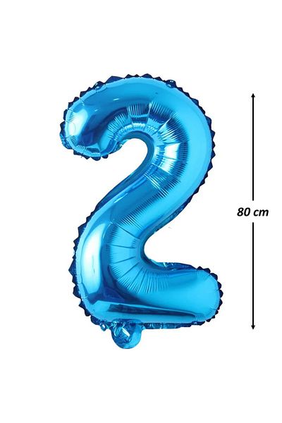 Ropet Balon din folie metalizata, Cifra 2, aniversare, 80 cm, Albastru