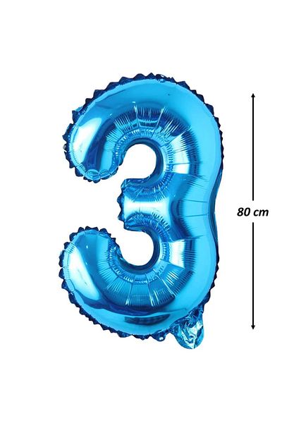 Ropet Balon din folie metalizata, Cifra 3, aniversare, 80 cm, Albastru
