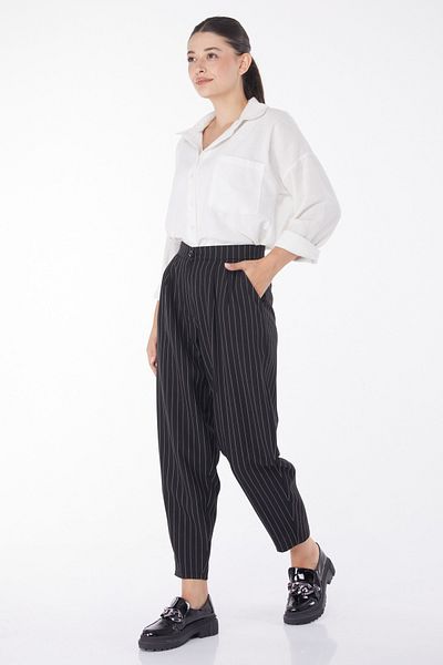 TOFİSA Striped Trousers Black - 25872