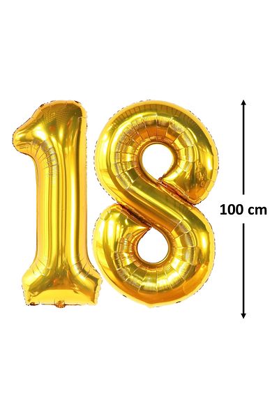 Ropet Coming of Age Birthday Foil Balloons, Number 18, Gold, 100 cm, Ropet