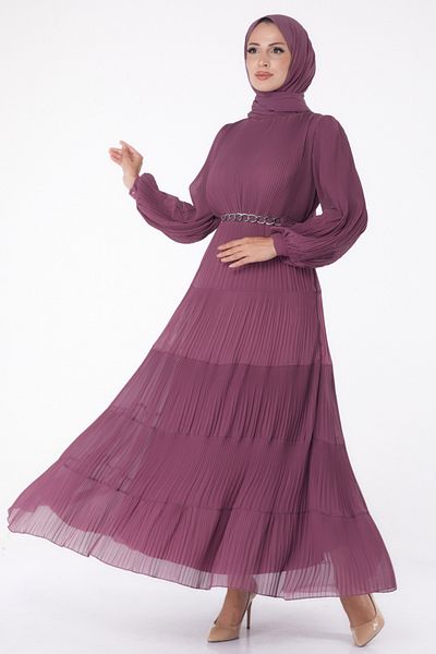 TOFİSA Pleated Evening Dress Purple - 26198