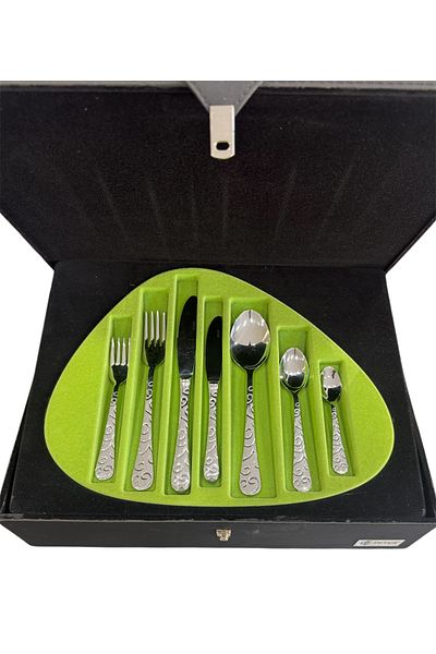 İNTER CELİK Hanzade Model 90 Piece Spoon-Fork-Knife Set with Leather Bag