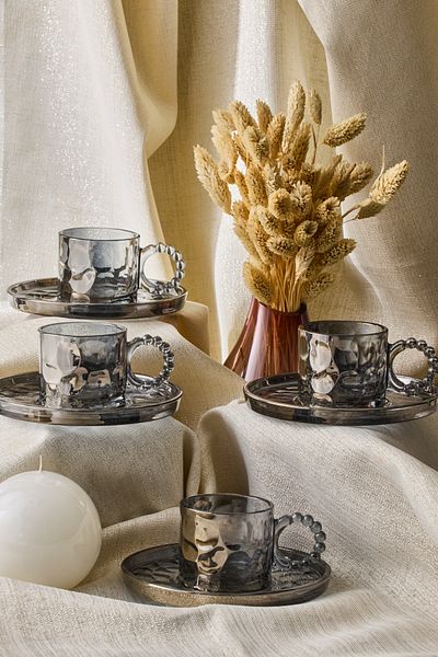 Perotti Ringo Stone Smoked 6-Piece Bead Handle Coffee Cup