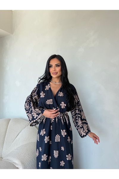 LİLA İSTANBUL Double Breasted Collar Floral Patterned Viscose Fabric Summer Dress