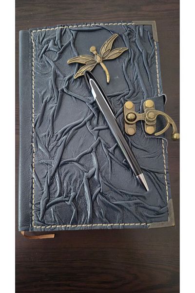Land of Souvenir Leather Covered Bamboo Leaf Notebook with Lock Accessories
