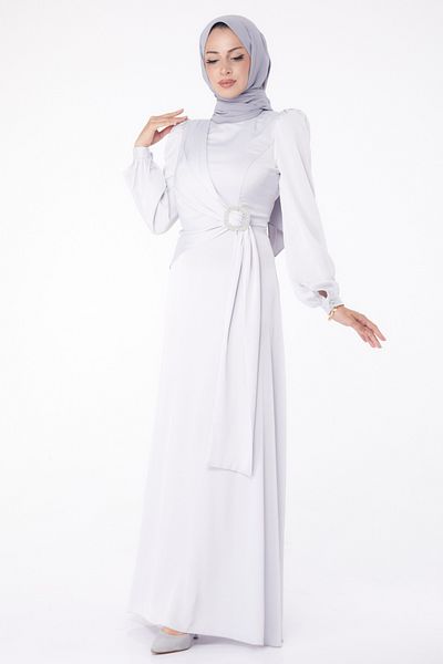 TOFİSA Rochie de seara cu strasuri gri - 26193