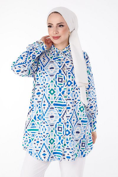 TOFİSA Patterned Tunic Blue - 25611