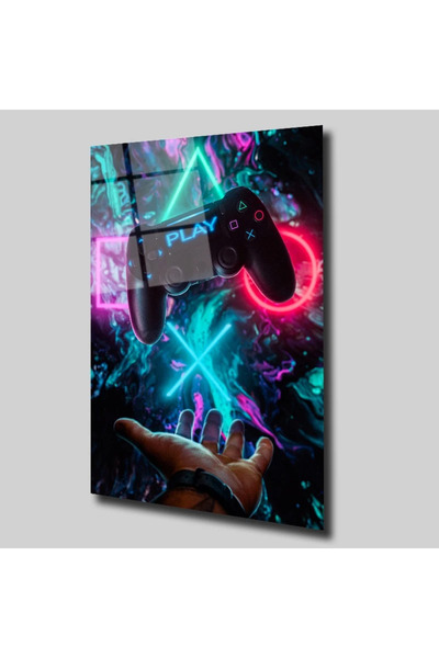 Glassual Art Play Yazılı Konsol Kolu Neon 4 mm Temperli Cam Tablo – Modern Ge...