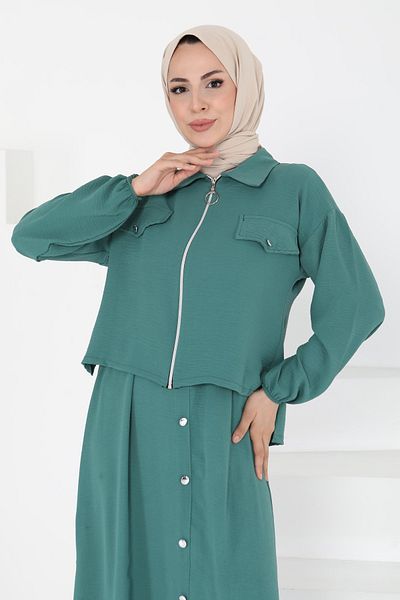 TOFİSA Zipper Detail Dress Suit Green - 27178