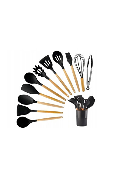 zola Set of 11 cooking utensils, silicone with wooden handle, resistant to -4...