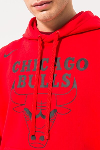 Nike NBA Chicago Bulls Fleece Pullover Essential Erkek Kapüşonlu Bol Kesim Sweatshirt Kırmızı