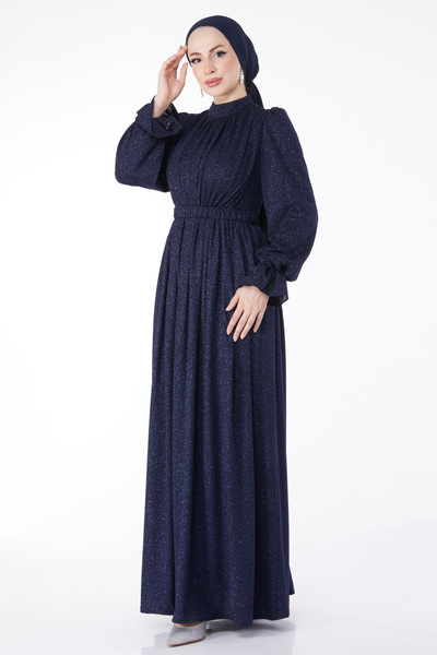 TOFİSA Βραδινό φόρεμα με ασημί ζώνη Navy Blue - 25058