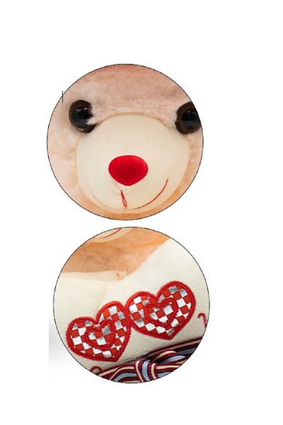 rexa Cream Teddy Bear with Red Cap & Heart Pillow – 45cm x 33cm