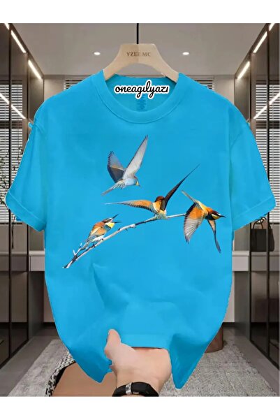 oneagılyazı Tricou supradimensionat cu imprimeu de păsări