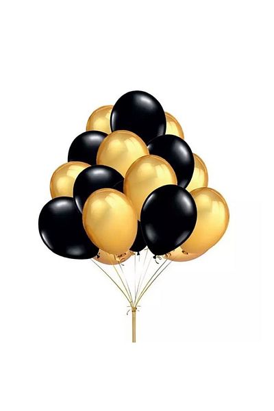 Ropet Set of 10 latex balloons, Gold/Black, 30cm, Ropet