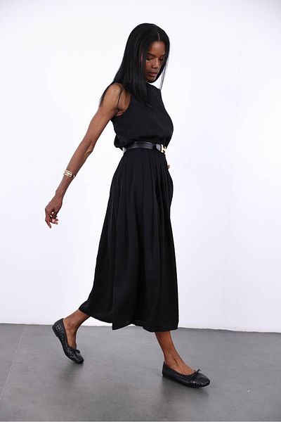 5in1Canpolat Black Sleeveless Blouse Flounce Skirt Set 9730