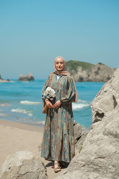 LOCCO Γυναικείο φόρεμα με μοτίβο με υφή Wind πράσινο