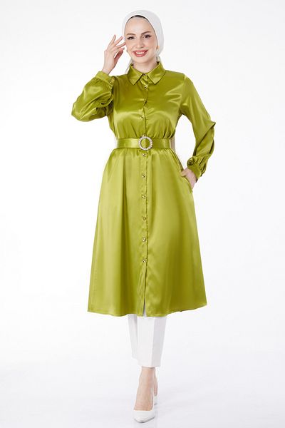 TOFİSA Shiny Belted Dress Green - 24960