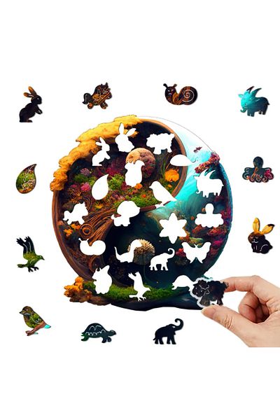 OBRO Round wooden puzzle for adults, abstract nature, multicolor, 152 pieces, A3