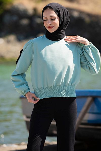 TOFİSA Πράσινη γυναικεία μπλούζα - Plain Crew Neck - 3603