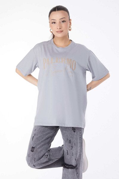 TOFİSA Short Sleeve Printed T-Shirt Gray - 24637