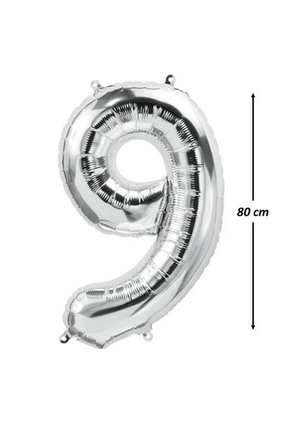 Ropet Metallic foil balloon, Number 9, anniversary, 80 cm, Silver