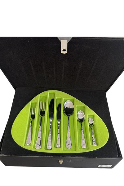 İNTER CELİK Nokta Model 90 Piece Spoon-Fork-Knife Set with Leather Bag