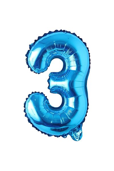 Ropet Balon din folie metalizata, Cifra 3, aniversare, 80 cm, Albastru
