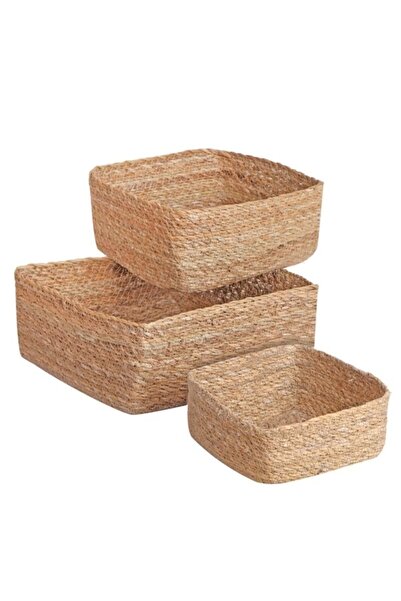Evistro Decorative Wicker Square Basket Organizer Saddle Set of 3