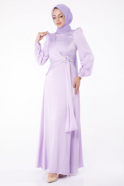 TOFİSA Stoned Evening Dress Lilac - 26193