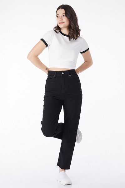 TOFİSA Leg Tasseled Denim Trousers Black - 50000