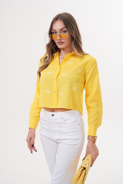 Laressi Bow Embroidered Plain Crop Shirt