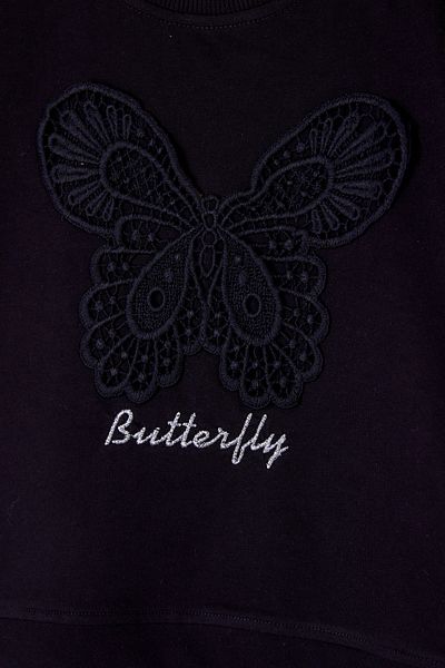 TOFİSA Butterfly Embroidered Black Girl's Sweatshirt - 26106