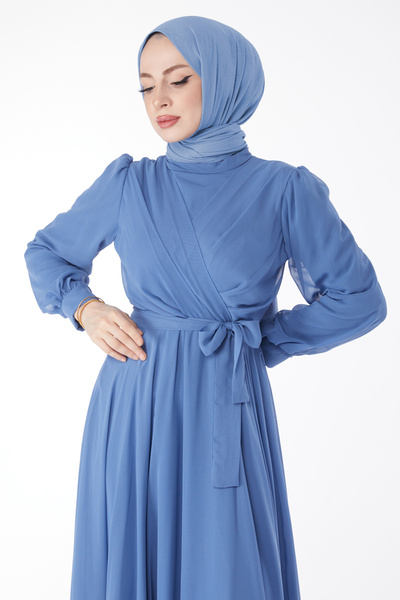 TOFİSA Вечірня сукня з двобортним коміром і поясом - індиго - 23864