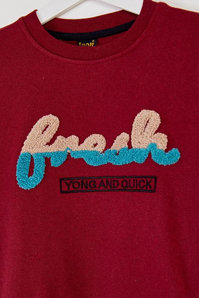TOFİSA Boy's Claret Red Printed Sweatshirt - 26438
