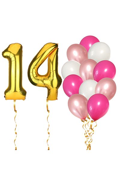 Ropet Set of 14 14th Birthday Balloons, girl, pink/rose gold color, Ropet