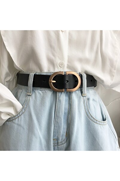 OBRO Curea din piele naturala reglabila, 105 cm, negru si auriu, marime unive...