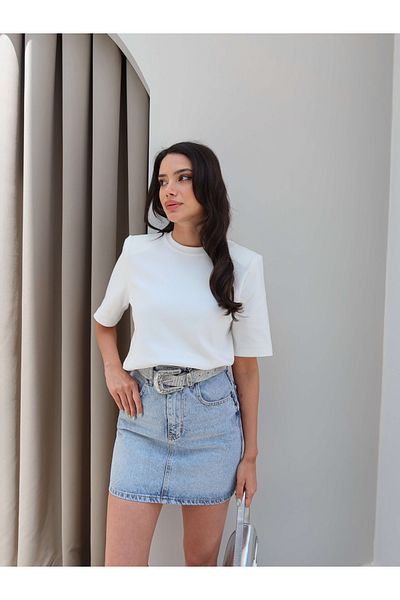 ESRAHELVACI Fusta din denim cu detalii de piatră