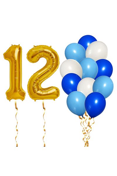 Ropet Set of 14 12th Birthday Balloons, boy, blue color, Ropet