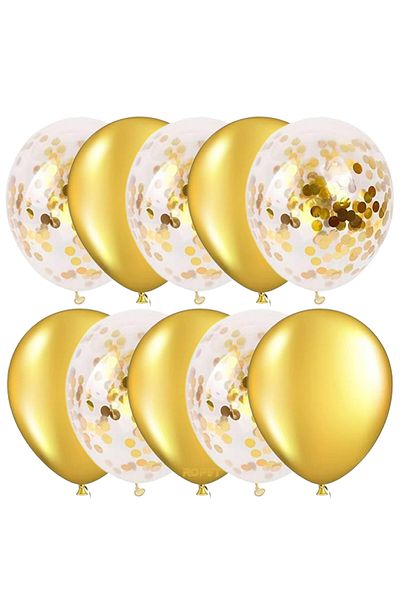 Ropet Set of 10 latex balloons, gold confetti, Gold, 30cm, Ropet