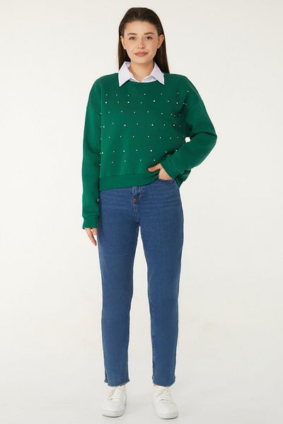 TOFİSA Beaded Sweatshirt Emerald - 26541