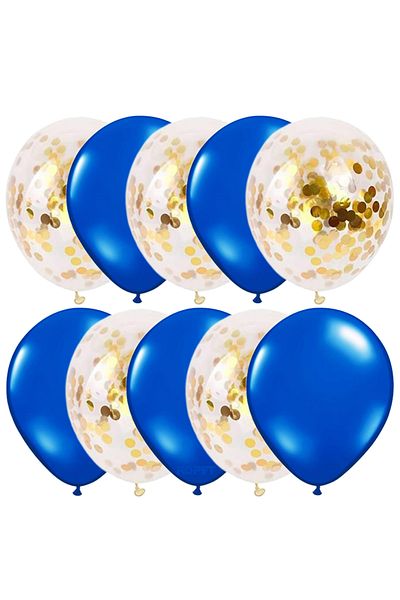 Ropet Set 10 baloane latex, confetti aurii, Albastru, 30cm, Ropet
